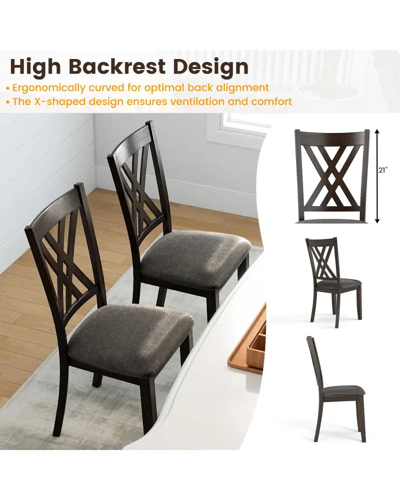 Linen Fabric Upholstered Wooden Dining Chair Set of 2 with Rubber Wood Frame for Dining Room-Gray - Gray - Dining Chairs