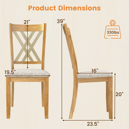 Linen Fabric Upholstered Wooden Dining Chair Set of 2 with Rubber Wood Frame for Dining Room-Natural - Natural - Dining