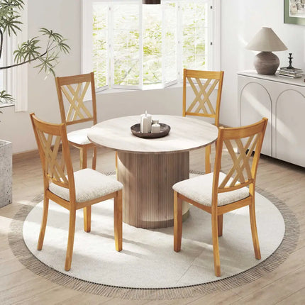 Linen Fabric Upholstered Wooden Dining Chair Set of 2 with Rubber Wood Frame for Dining Room-Natural - Natural - Dining