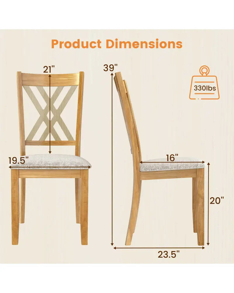 Linen Fabric Upholstered Wooden Dining Chair Set of 2 with Rubber Wood Frame for Dining Room-Natural - Natural - Dining