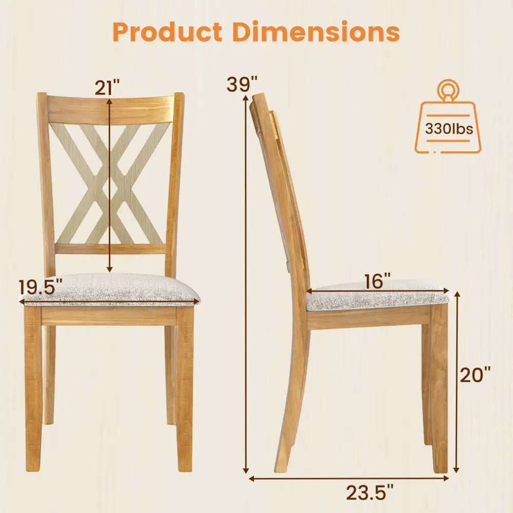 Linen Fabric Upholstered Wooden Dining Chair Set of 2 with Rubber Wood Frame for Dining Room-Natural - Natural - Dining