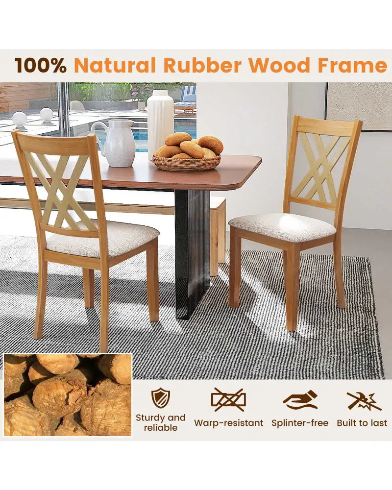 Linen Fabric Upholstered Wooden Dining Chair Set of 2 with Rubber Wood Frame for Dining Room-Natural - Natural - Dining