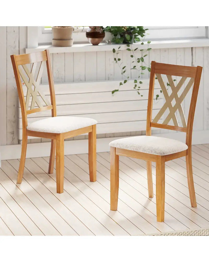 Linen Fabric Upholstered Wooden Dining Chair Set of 2 with Rubber Wood Frame for Dining Room-Natural - Natural - Dining