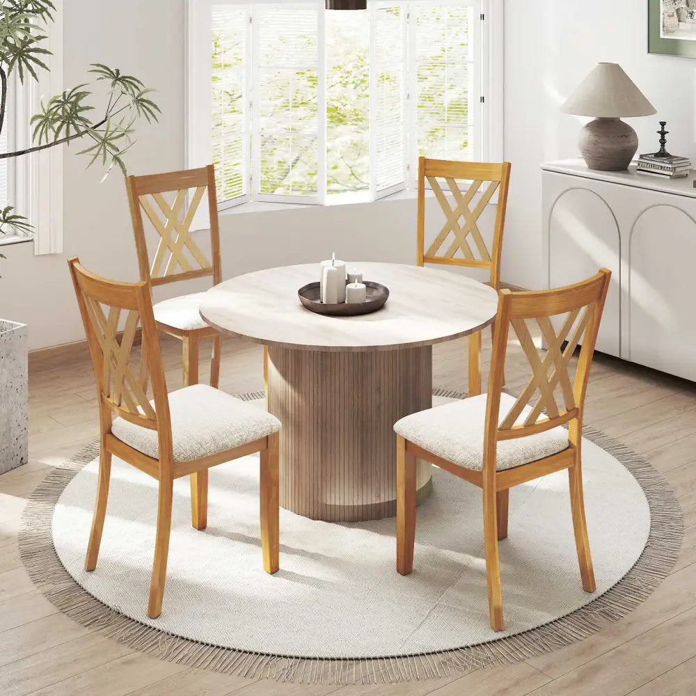 Linen Fabric Upholstered Wooden Dining Chair Set of 2 with Rubber Wood Frame for Dining Room-Natural - Natural - Dining