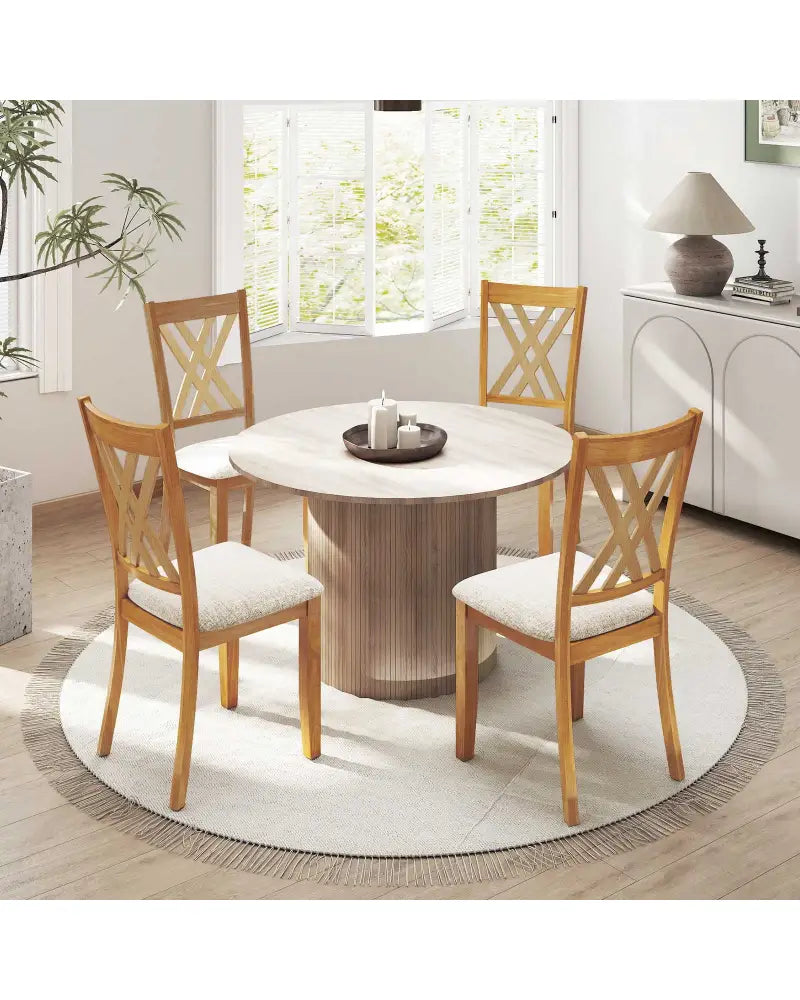 Linen Fabric Upholstered Wooden Dining Chair Set of 2 with Rubber Wood Frame for Dining Room-Natural - Natural - Dining