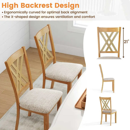 Linen Fabric Upholstered Wooden Dining Chair Set of 4 with Rubber Wood Frame for Dining Room-Natural - Natural - Dining