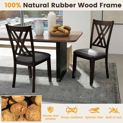 Linen Fabric Upholstered Wooden Dining Chair Set of 4 with Rubber Wood Frame for Dining Room-Gray - Gray - Dining Chairs
