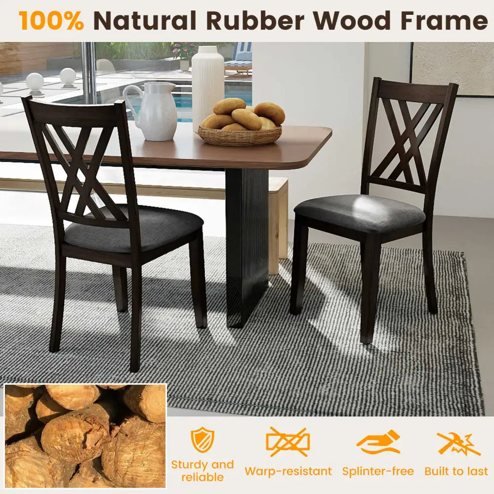 Linen Fabric Upholstered Wooden Dining Chair Set of 4 with Rubber Wood Frame for Dining Room-Gray - Gray - Dining Chairs