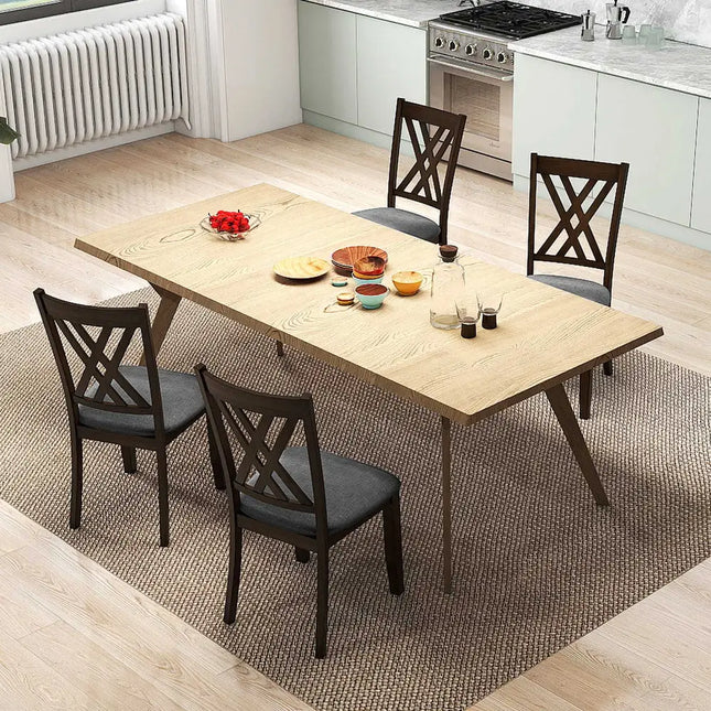 Linen Fabric Upholstered Wooden Dining Chair Set of 4 with Rubber Wood Frame for Dining Room-Gray - Gray - Dining Chairs