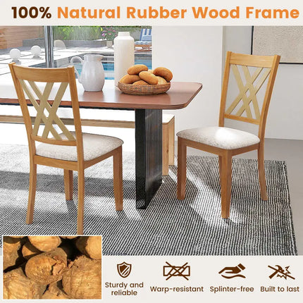 Linen Fabric Upholstered Wooden Dining Chair Set of 4 with Rubber Wood Frame for Dining Room-Natural - Natural - Dining