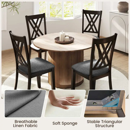Linen Fabric Upholstered Wooden Dining Chair Set of 4 with Rubber Wood Frame for Dining Room-Gray - Gray - Dining Chairs