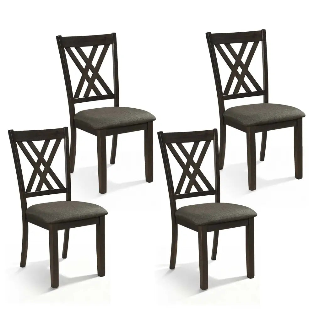 Linen Fabric Upholstered Wooden Dining Chair Set of 4 with Rubber Wood Frame for Dining Room-Gray - Gray - Dining Chairs