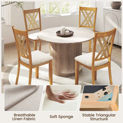 Linen Fabric Upholstered Wooden Dining Chair Set of 4 with Rubber Wood Frame for Dining Room-Natural - Natural - Dining