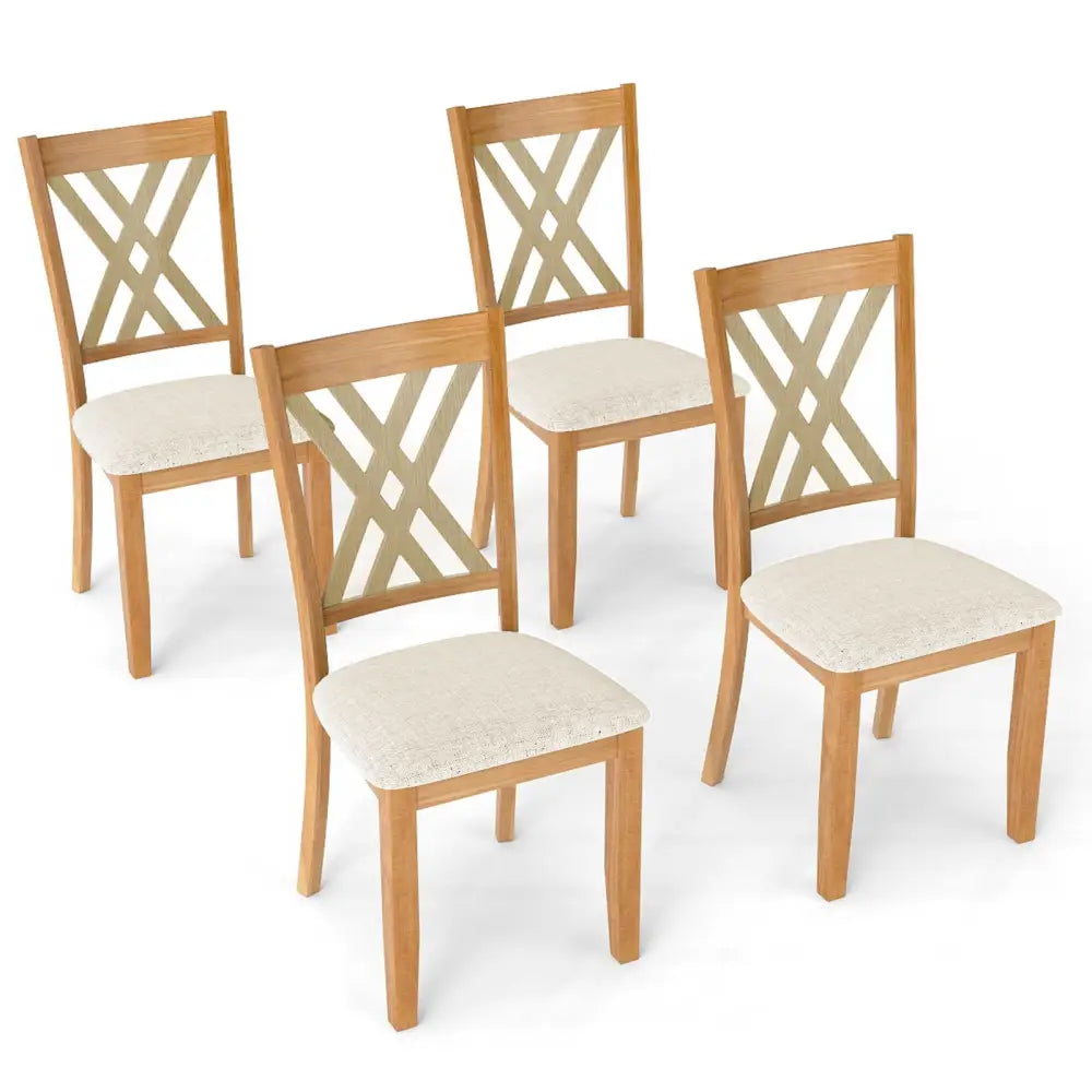 Linen Fabric Upholstered Wooden Dining Chair Set of 4 with Rubber Wood Frame for Dining Room-Natural - Natural - Dining