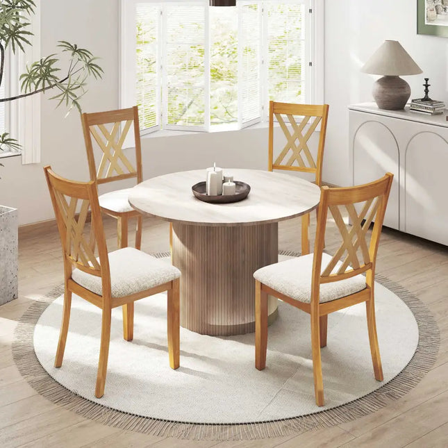 Linen Fabric Upholstered Wooden Dining Chair Set of 4 with Rubber Wood Frame for Dining Room-Natural - Natural - Dining