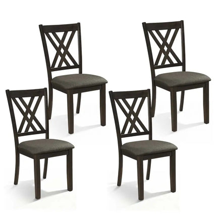 Linen Fabric Upholstered Wooden Dining Chair Set of 4 with Rubber Wood Frame for Dining Room-Gray - Gray - Dining Chairs