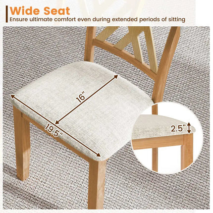 Linen Fabric Upholstered Wooden Dining Chair Set of 4 with Rubber Wood Frame for Dining Room-Natural - Natural - Dining