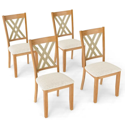 Linen Fabric Upholstered Wooden Dining Chair Set of 4 with Rubber Wood Frame for Dining Room-Natural - Natural - Dining
