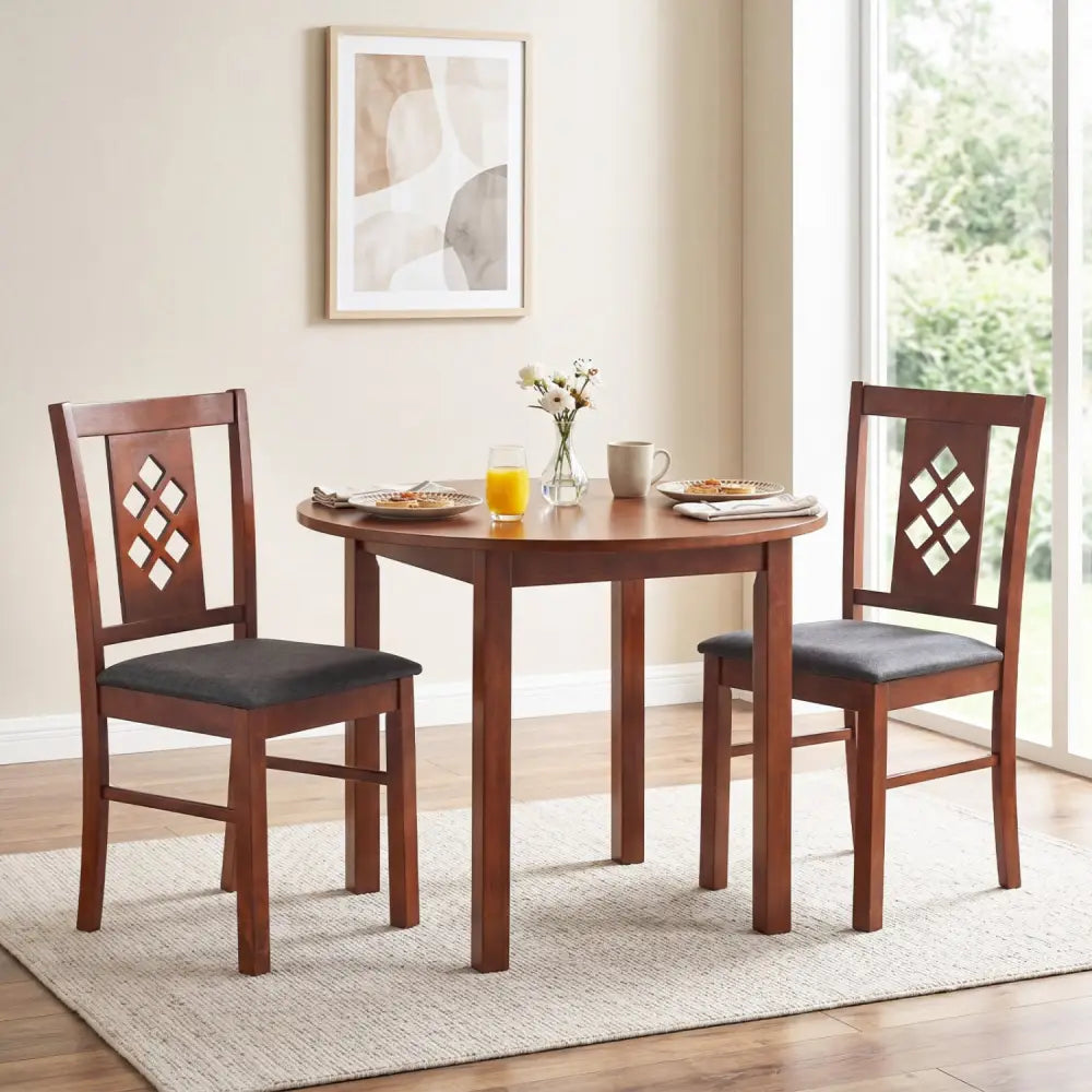 Linen Style Upholstered Kitchen Chairs with Wood Frames Set of 2-Cherry - Cherry - Dining Chairs
