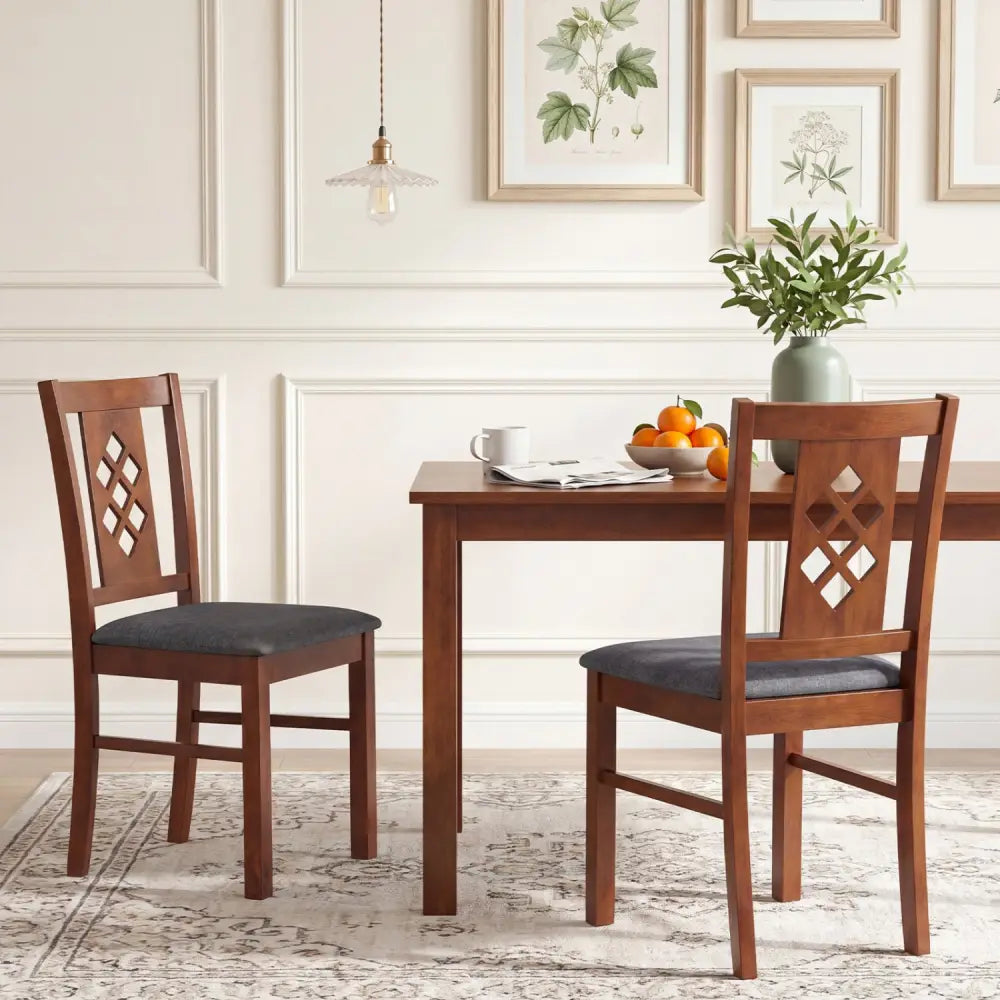 Linen Style Upholstered Kitchen Chairs with Wood Frames Set of 2-Cherry - Cherry - Dining Chairs