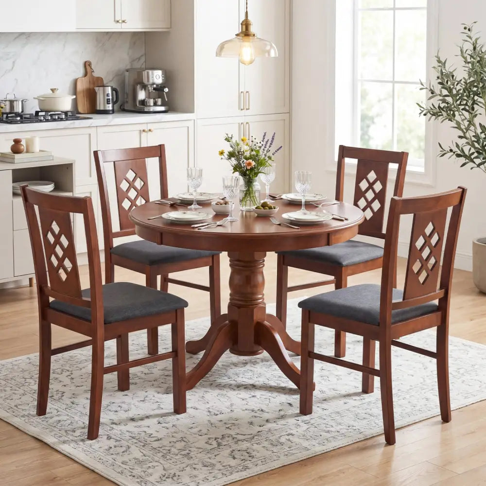 Linen Style Upholstered Kitchen Chairs with Wood Frames Set of 4-Cherry - Cherry - Dining Chairs
