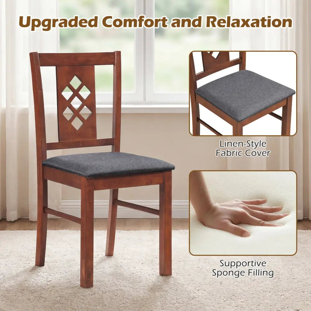 Linen Style Upholstered Kitchen Chairs with Wood Frames Set of 4-Cherry - Cherry - Dining Chairs