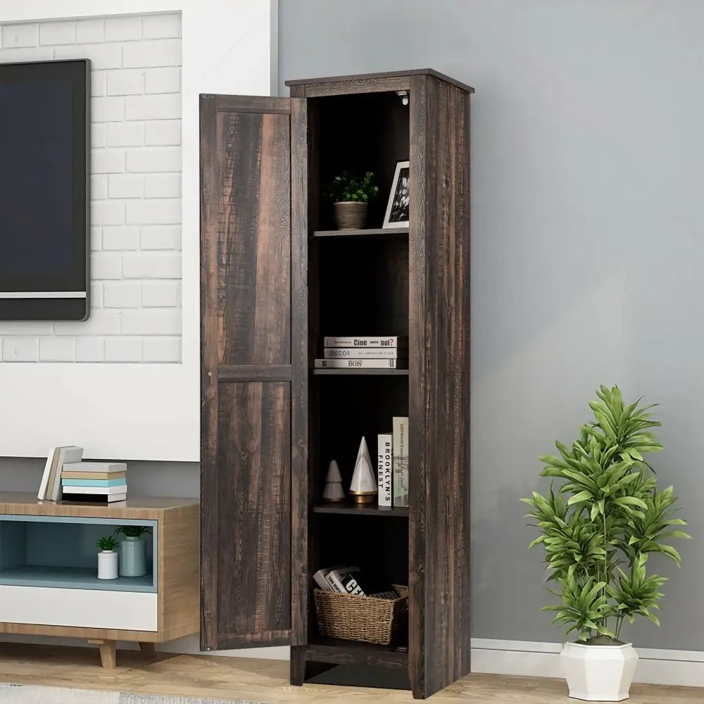 Linen Tower Bathroom Storage Cabinet Tall Slim Side Organizer with Shelf-Walnut - Walnut - Floor Cabinets