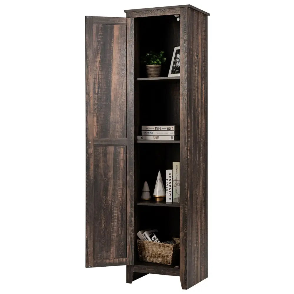 Linen Tower Bathroom Storage Cabinet Tall Slim Side Organizer with Shelf-Walnut - Walnut - Floor Cabinets