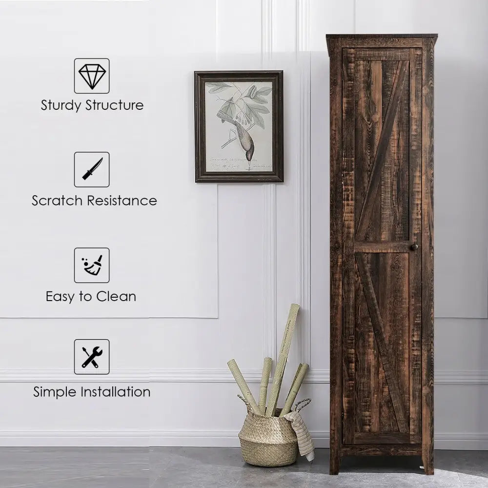 Linen Tower Bathroom Storage Cabinet Tall Slim Side Organizer with Shelf-Walnut - Walnut - Floor Cabinets