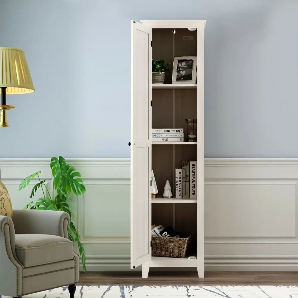Linen Tower Bathroom Storage Cabinet Tall Slim Side Organizer with Shelf-Walnut - Walnut - Floor Cabinets