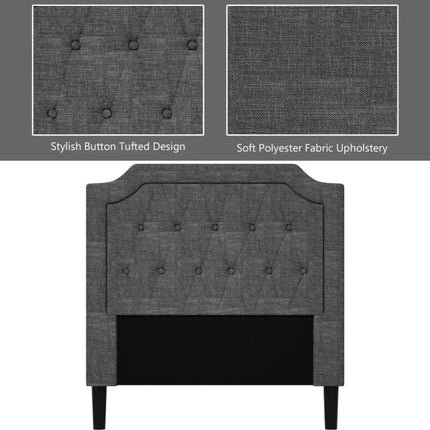 Linen Twin Upholstered Platform Bed with Frame Headboard Mattress Foundation - Black - Simple Bed Frame