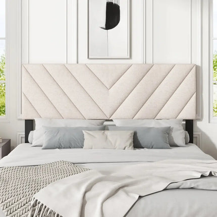 Linen Upholstered Headboard for Full and Queen Size Bed Frames-Beige - Beige - Headboards
