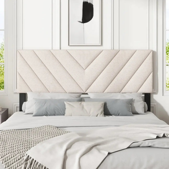 Linen Upholstered Headboard for Full and Queen Size Bed Frames-Beige - Beige - Headboards