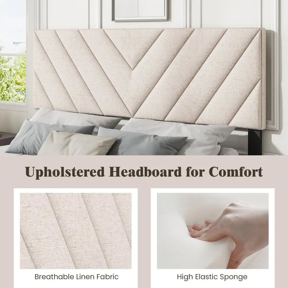Linen Upholstered Headboard for Full and Queen Size Bed Frames-Beige - Beige - Headboards