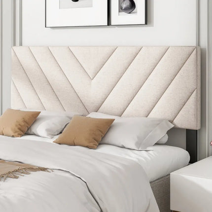 Linen Upholstered Headboard for Full and Queen Size Bed Frames-Beige - Beige - Headboards