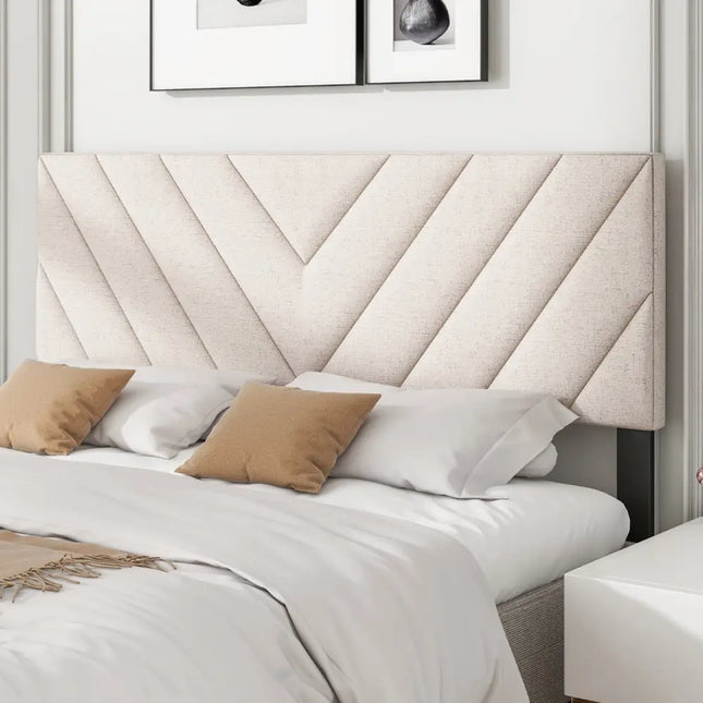Linen Upholstered Headboard for Full and Queen Size Bed Frames-Beige - Beige - Headboards