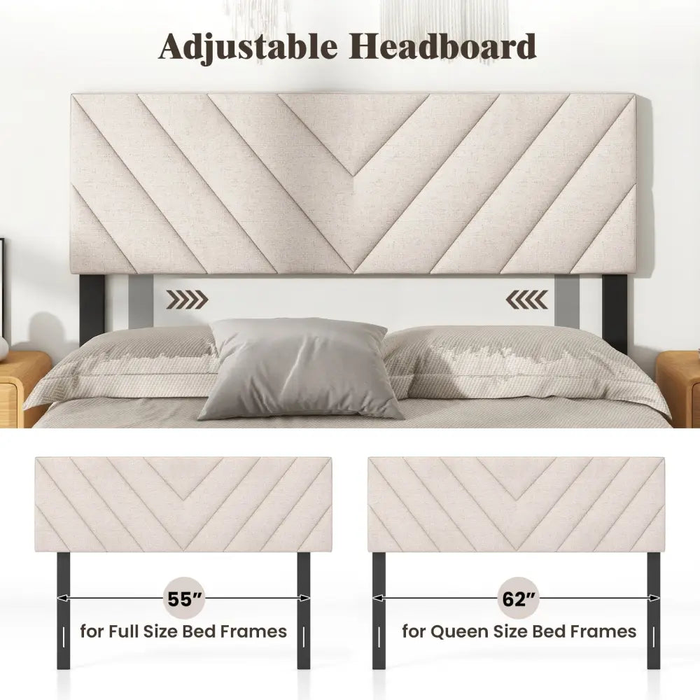Linen Upholstered Headboard for Full and Queen Size Bed Frames-Beige - Beige - Headboards