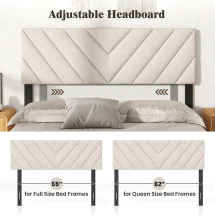 Linen Upholstered Headboard for Full and Queen Size Bed Frames-Beige - Beige - Headboards