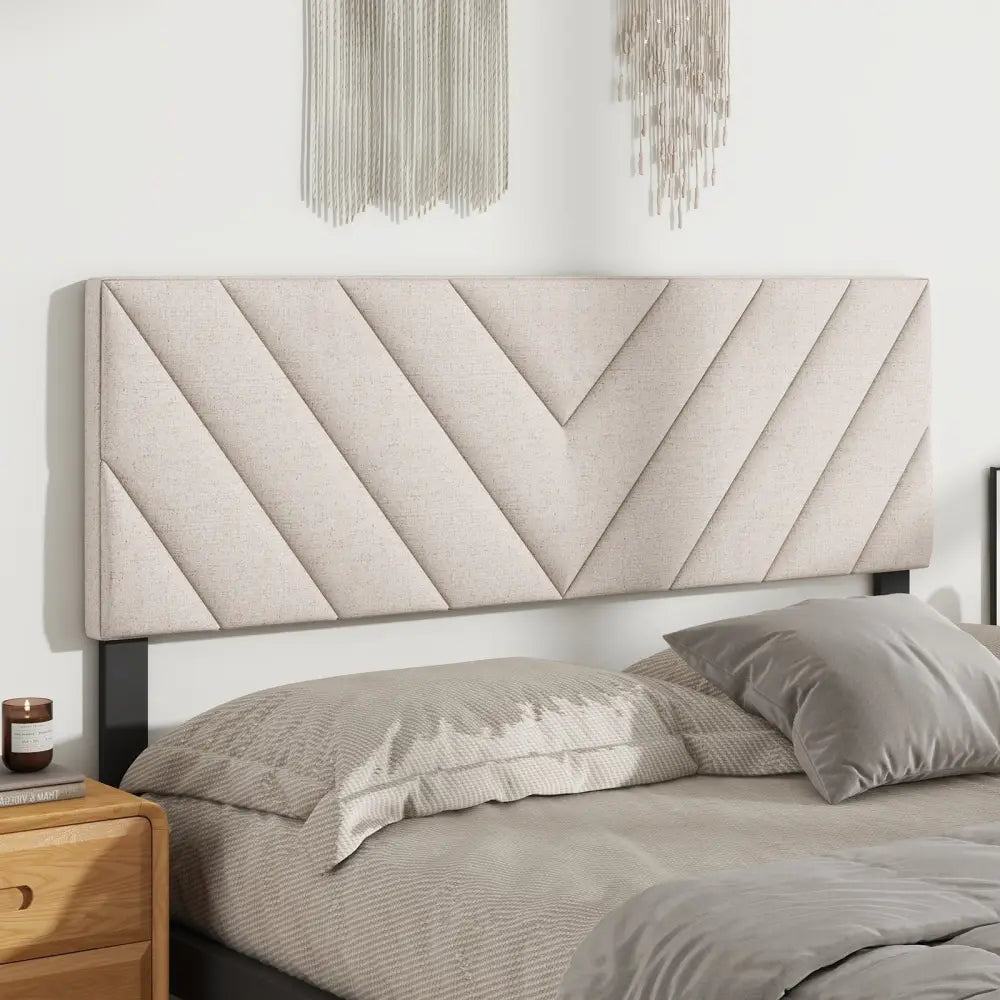 Linen Upholstered Headboard for Full and Queen Size Bed Frames-Beige - Beige - Headboards