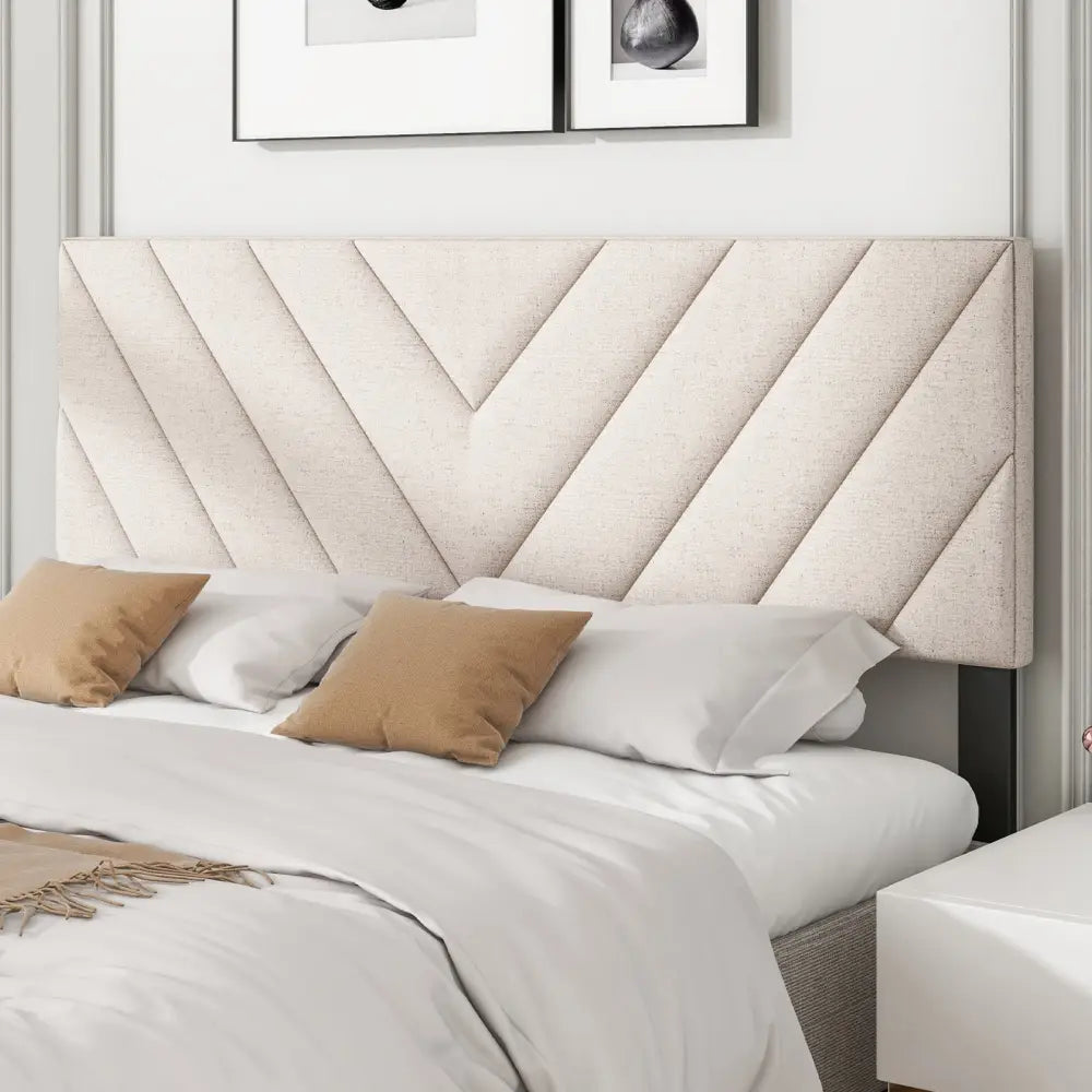 Linen Upholstered Headboard for Full and Queen Size Bed Frames-Beige - Beige - Headboards