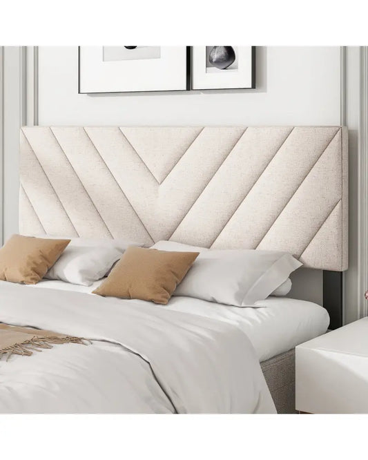 Linen Upholstered Headboard for Full and Queen Size Bed Frames-Beige - Beige - Headboards