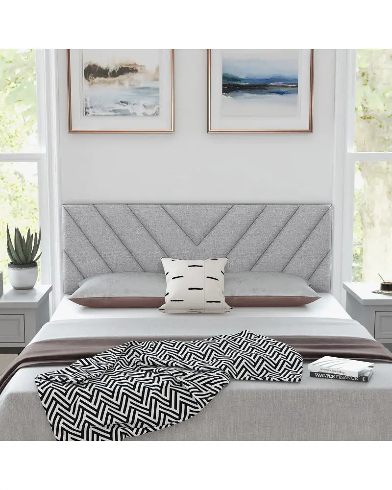 Linen Upholstered Headboard for Full and Queen Size Bed Frames-Gray - Gray - Headboards