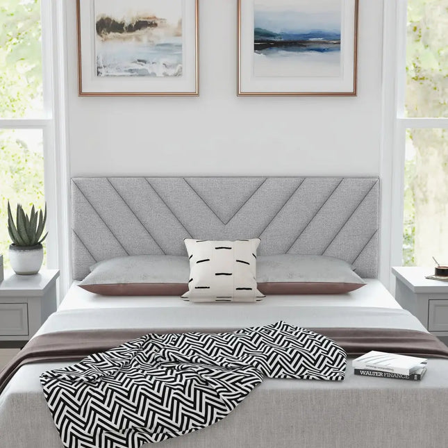 Linen Upholstered Headboard for Full and Queen Size Bed Frames-Gray - Gray - Headboards