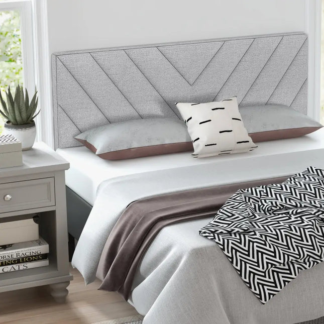 Linen Upholstered Headboard for Full and Queen Size Bed Frames-Gray - Gray - Headboards