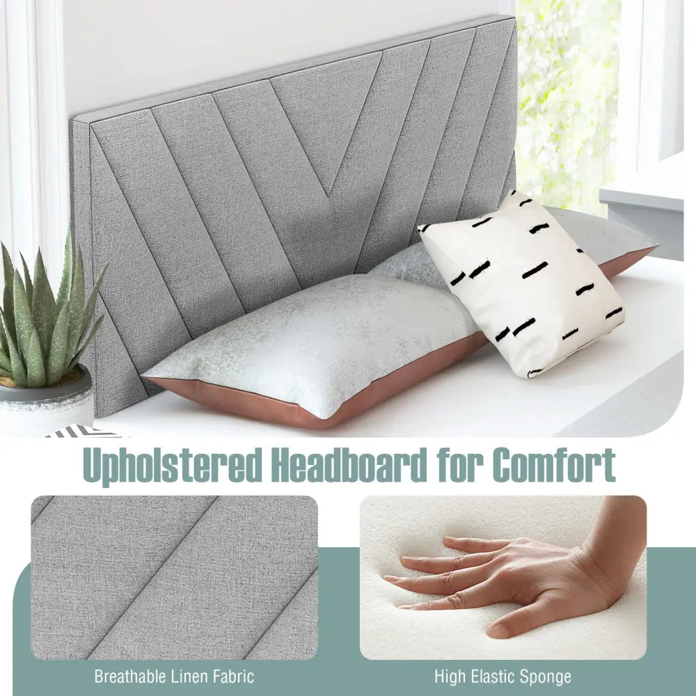 Linen Upholstered Headboard for Full and Queen Size Bed Frames-Gray - Gray - Headboards