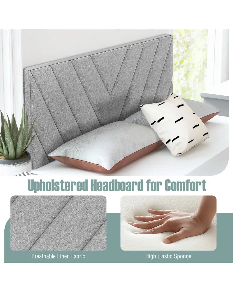 Linen Upholstered Headboard for Full and Queen Size Bed Frames-Gray - Gray - Headboards