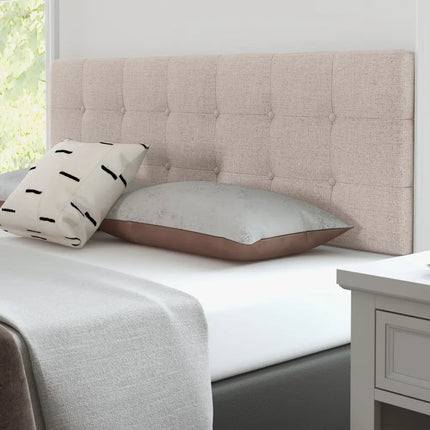 Linen Upholstered Headboard with Solid Rubber Wood Legs-Beige - Beige - Headboards