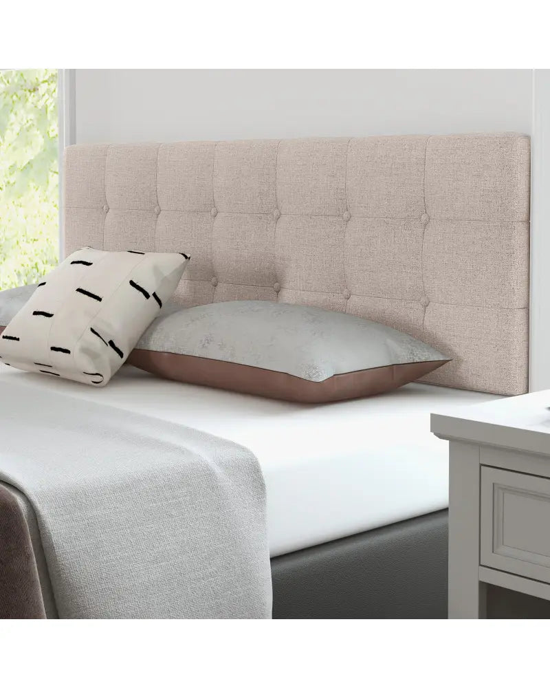 Linen Upholstered Headboard with Solid Rubber Wood Legs-Beige - Beige - Headboards