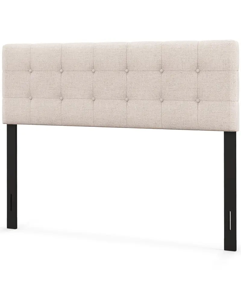 Linen Upholstered Headboard with Solid Rubber Wood Legs-Beige - Beige - Headboards