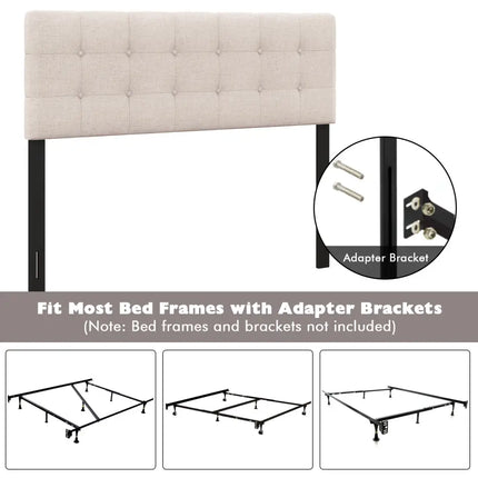Linen Upholstered Headboard with Solid Rubber Wood Legs-Beige - Beige - Headboards